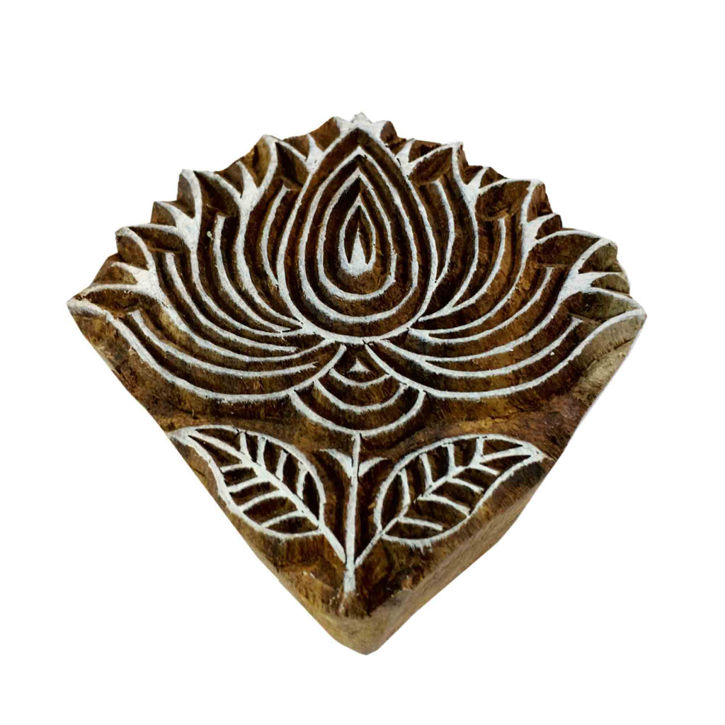 Lotus flower wood stamp for textile and paper printing