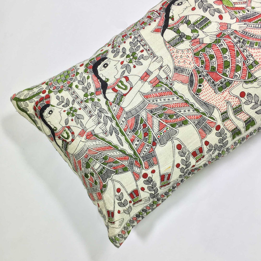 Mithila art ahimsa silk cushion cover buy online from DesiCrafts