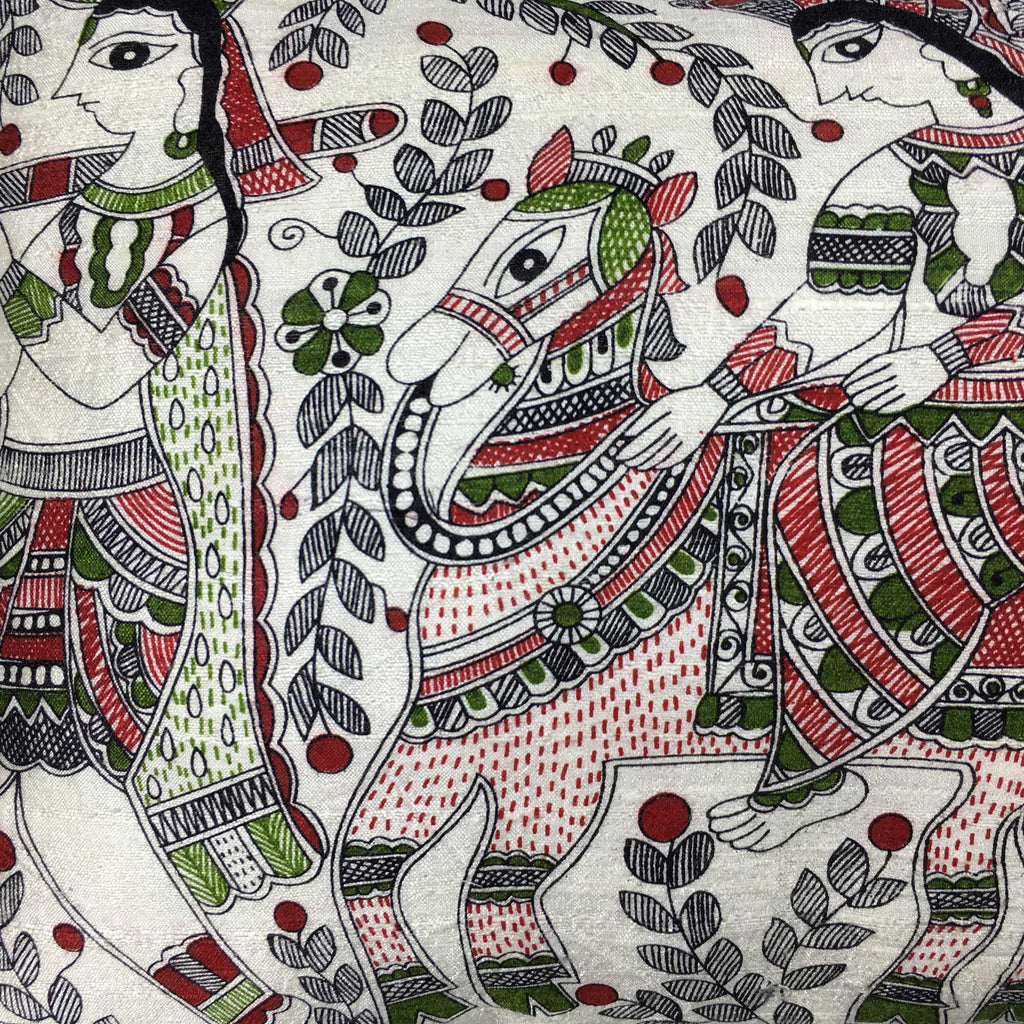 Hand Painted Madhubani Art Ahimsa Silk Lumbar Cushion Cover