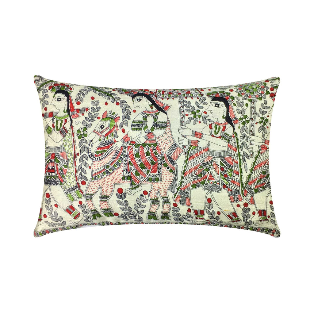Mithila art ahimsa silk cushion cover buy online from India