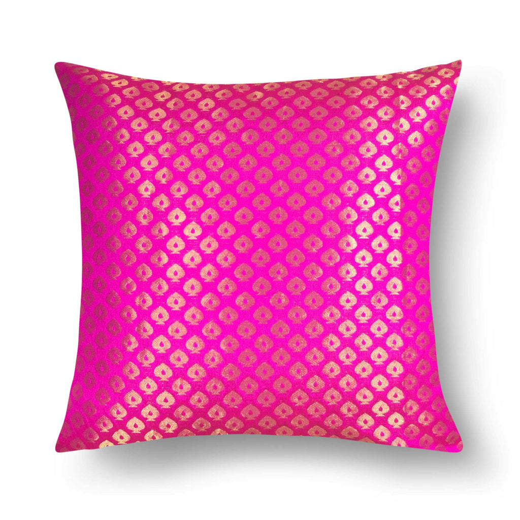 Magenta and Gold Banarasi Silk Decorative Pillow Cover
