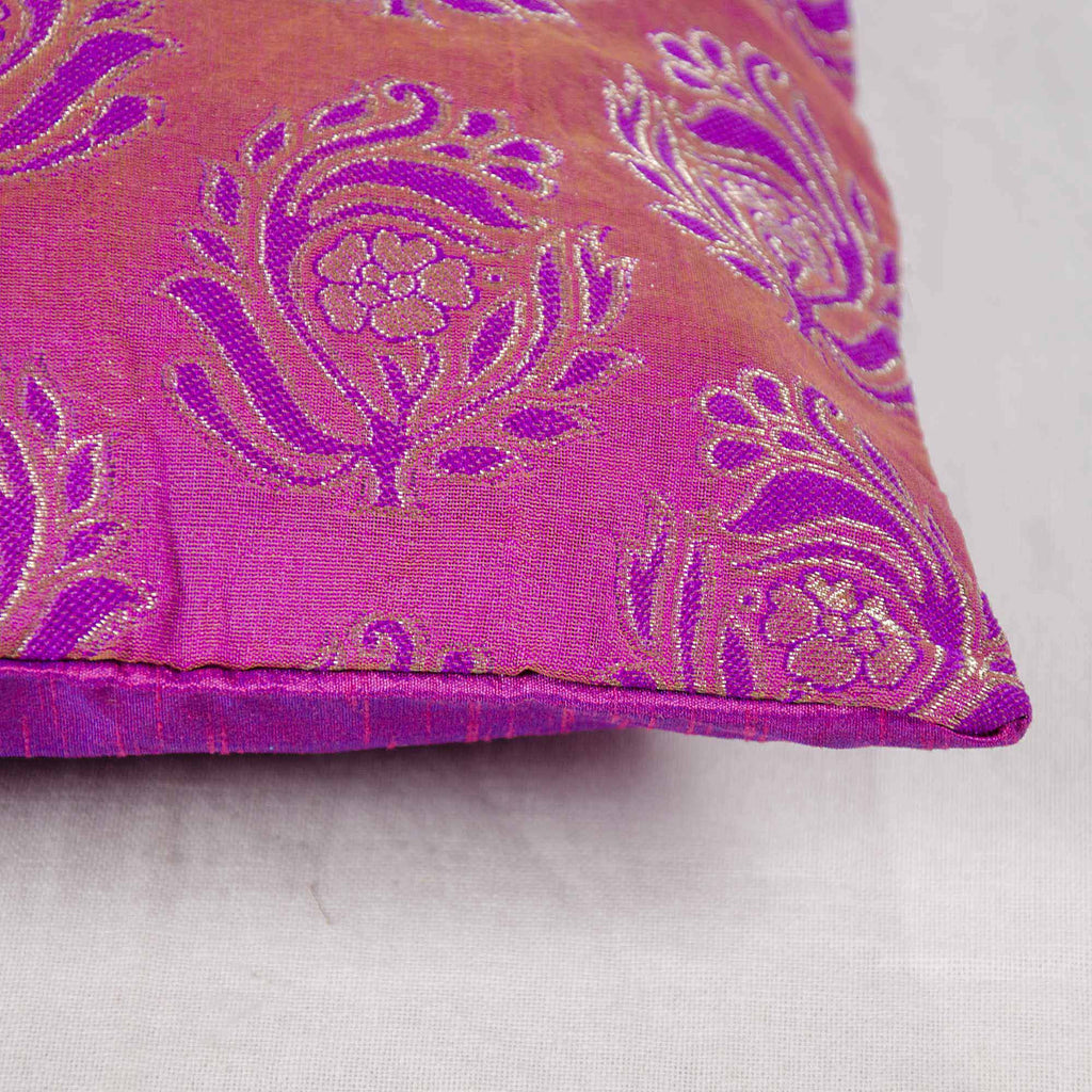 purple and silver silk cushion cover