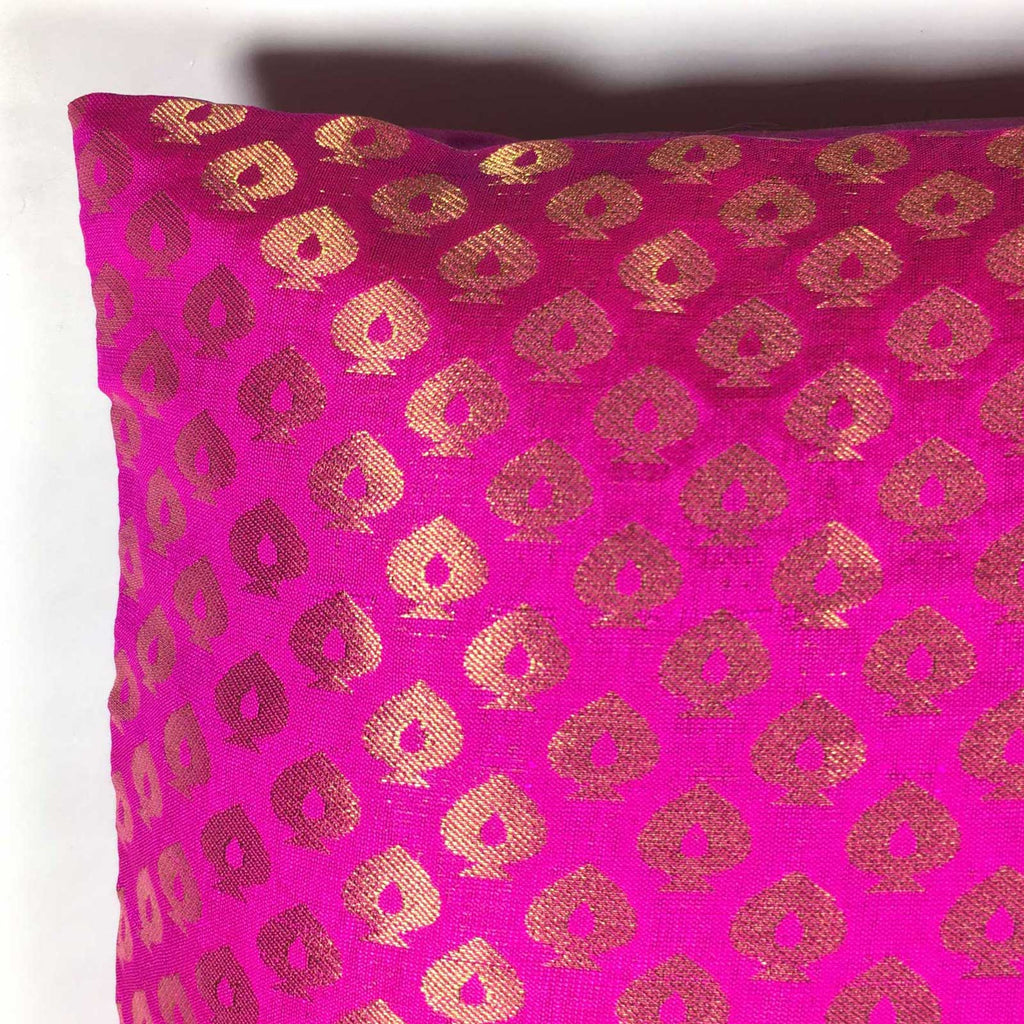 Magenta and Gold Banarasi Silk Decorative Pillow Cover Buy Online