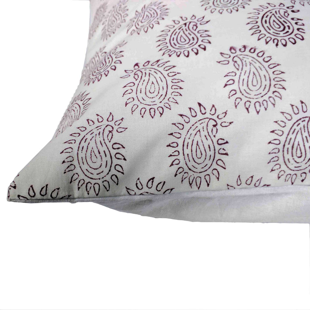 White and Maroon Paisley Cotton Pillow Cover Buy Online From DesiCrafts
