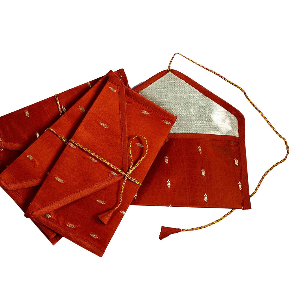 Set of 5 Marsala and Silver Silk Fabric Gift Envelopes