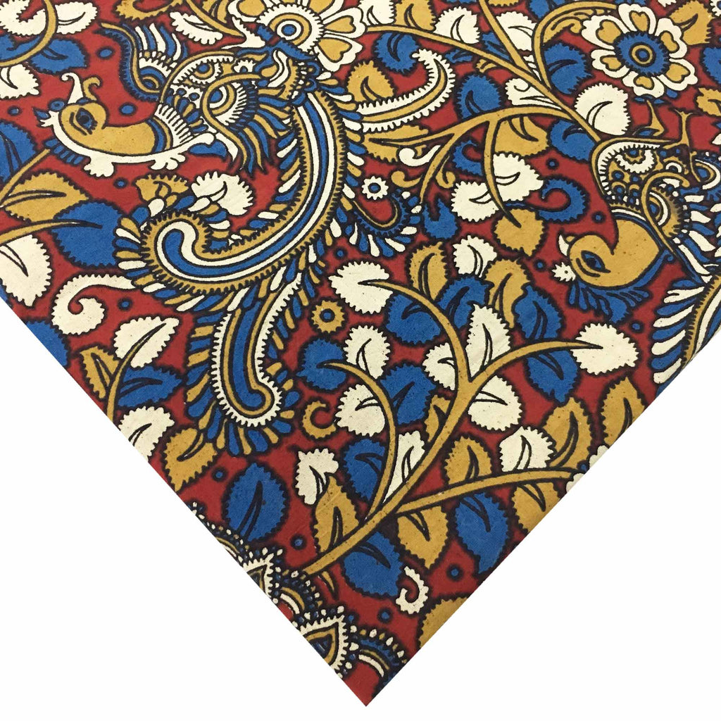 Rust and Mustard Peacock Kalamkari Fabric
