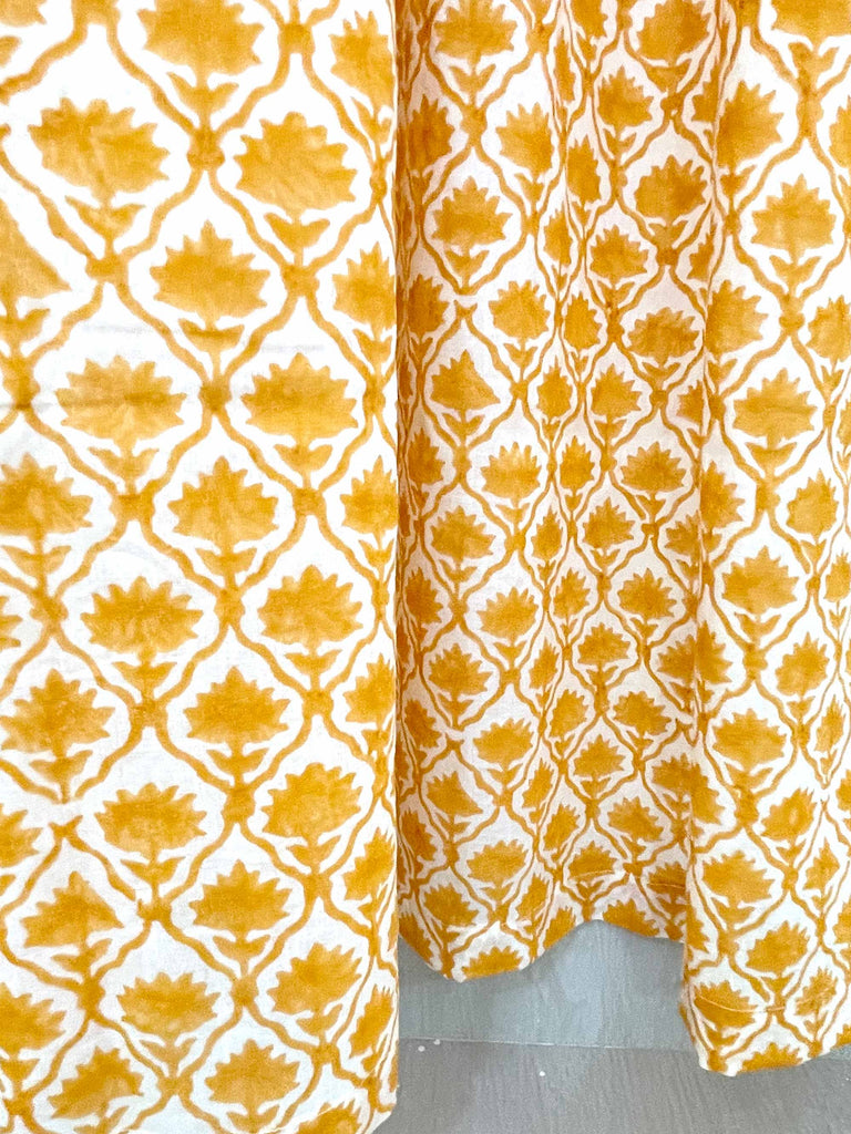 Mustard Kalamkari Hand Block Printed Curtain Panels