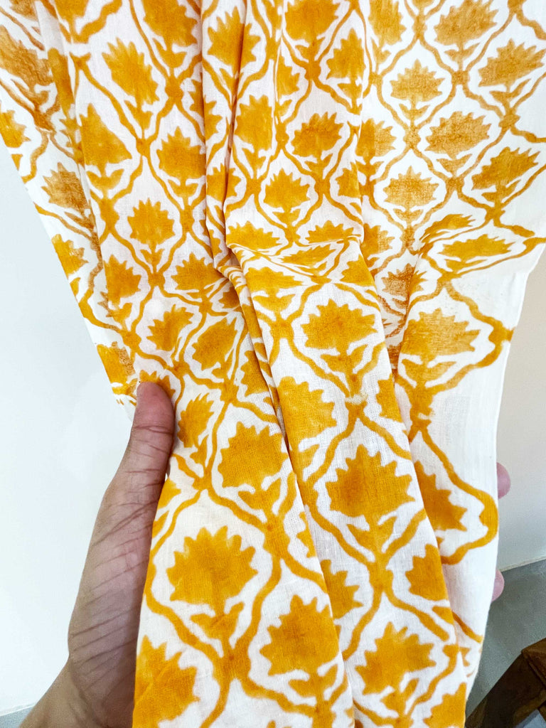 Mustard Kalamkari Hand Block Printed Curtain Panels