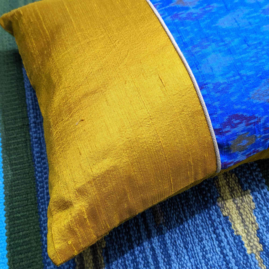 Turquoise Ikat Raw Silk Pillow