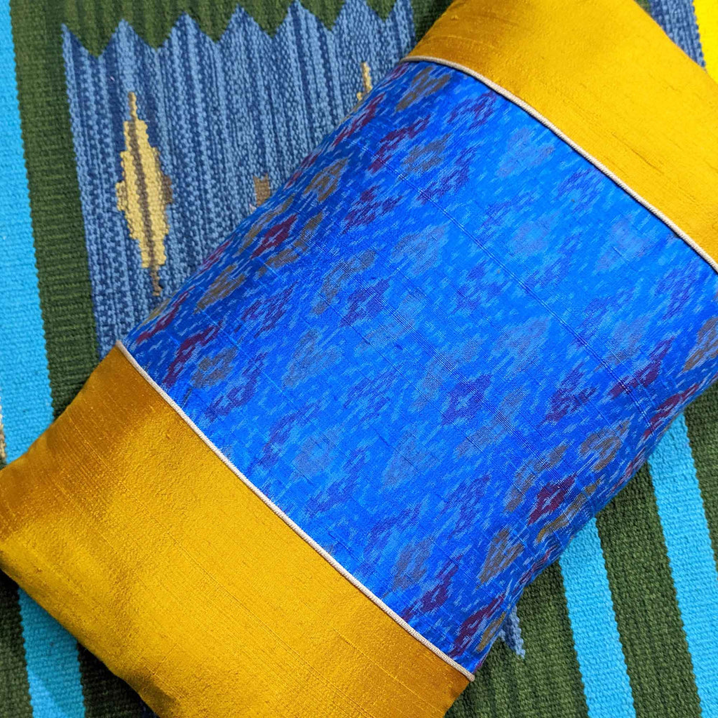 Turquoise Raw Silk Lumbar Cushion Cover