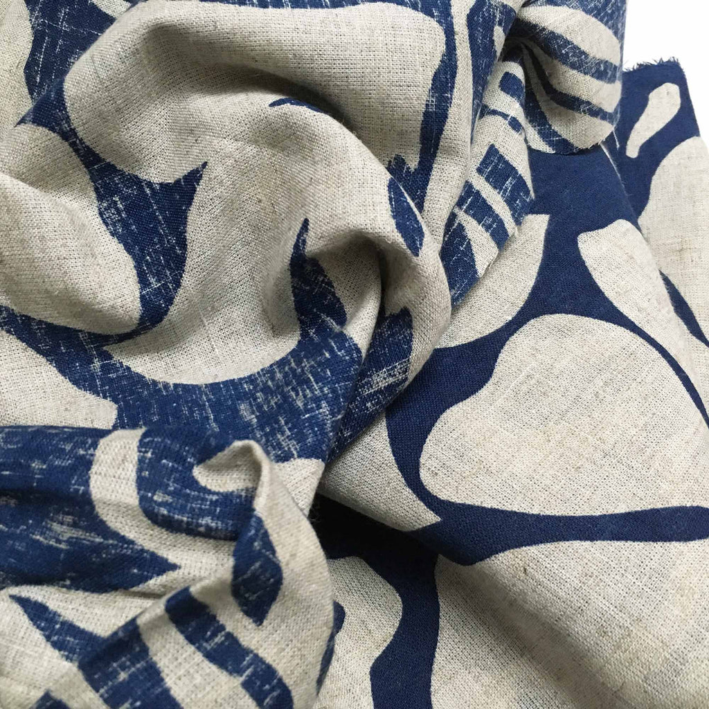 Cobalt Gray Pure Linen Printed Fabric