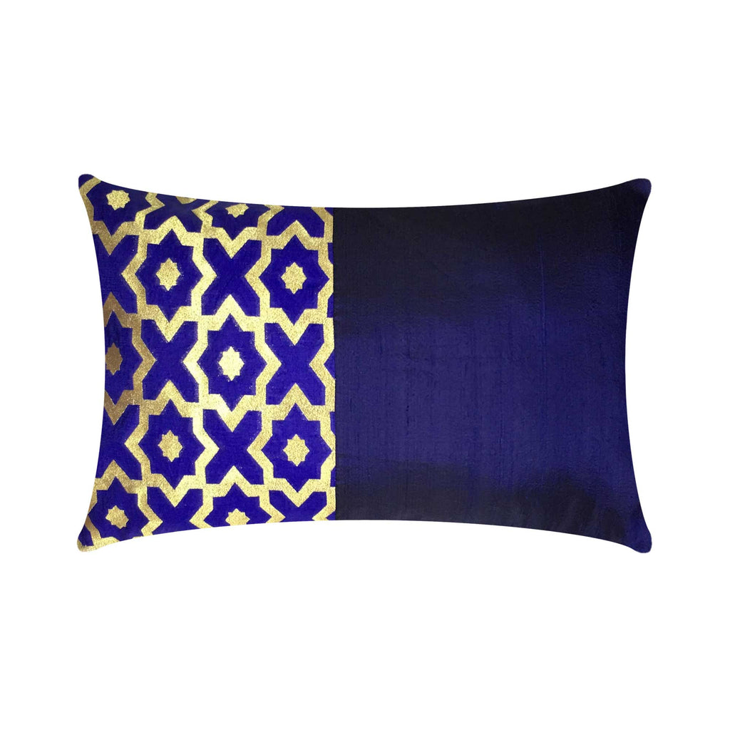 Royal blue and Gold Damask Raw Silk Lumber Pillow Cover Buy Online From DesiCrafts
