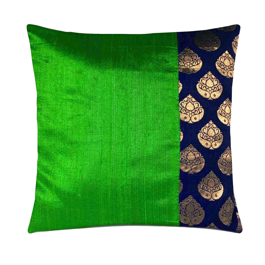 Nevy and green raw silk cushion cover buy online from DesiCrafts