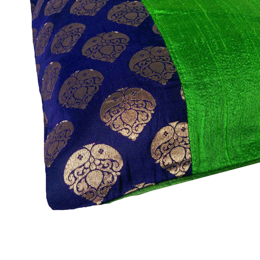 Nevy and green raw silk pillow cover buy online from India