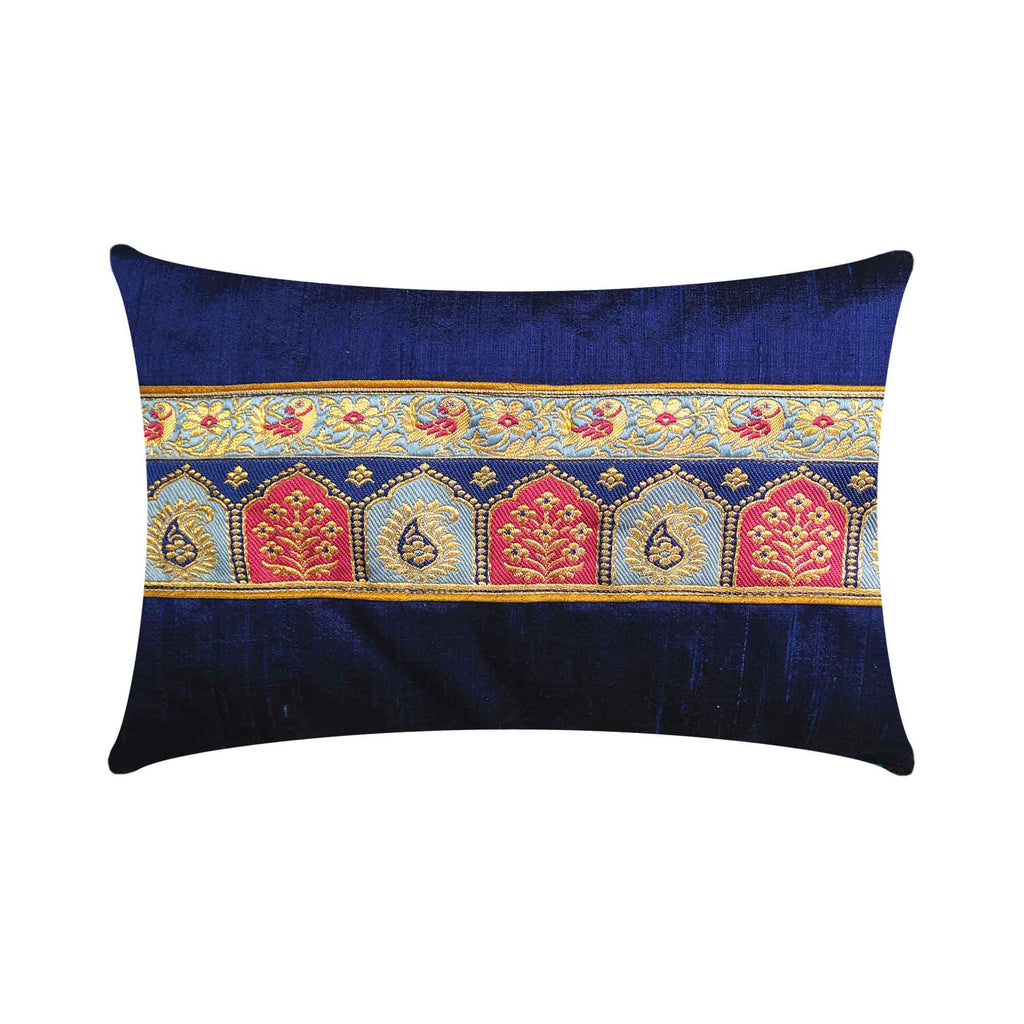 Temple design silk lumbar pillow cover
