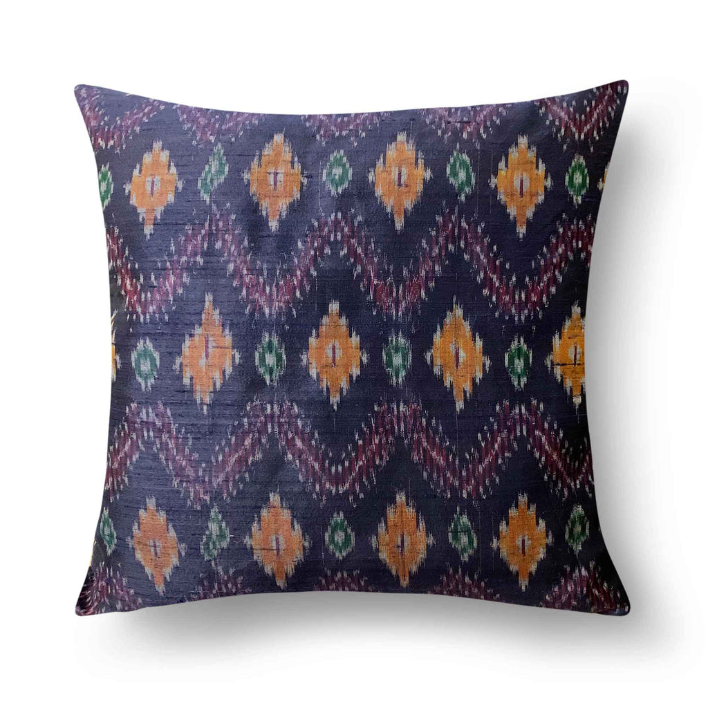 Navy Ikat Silk Pillow Cover