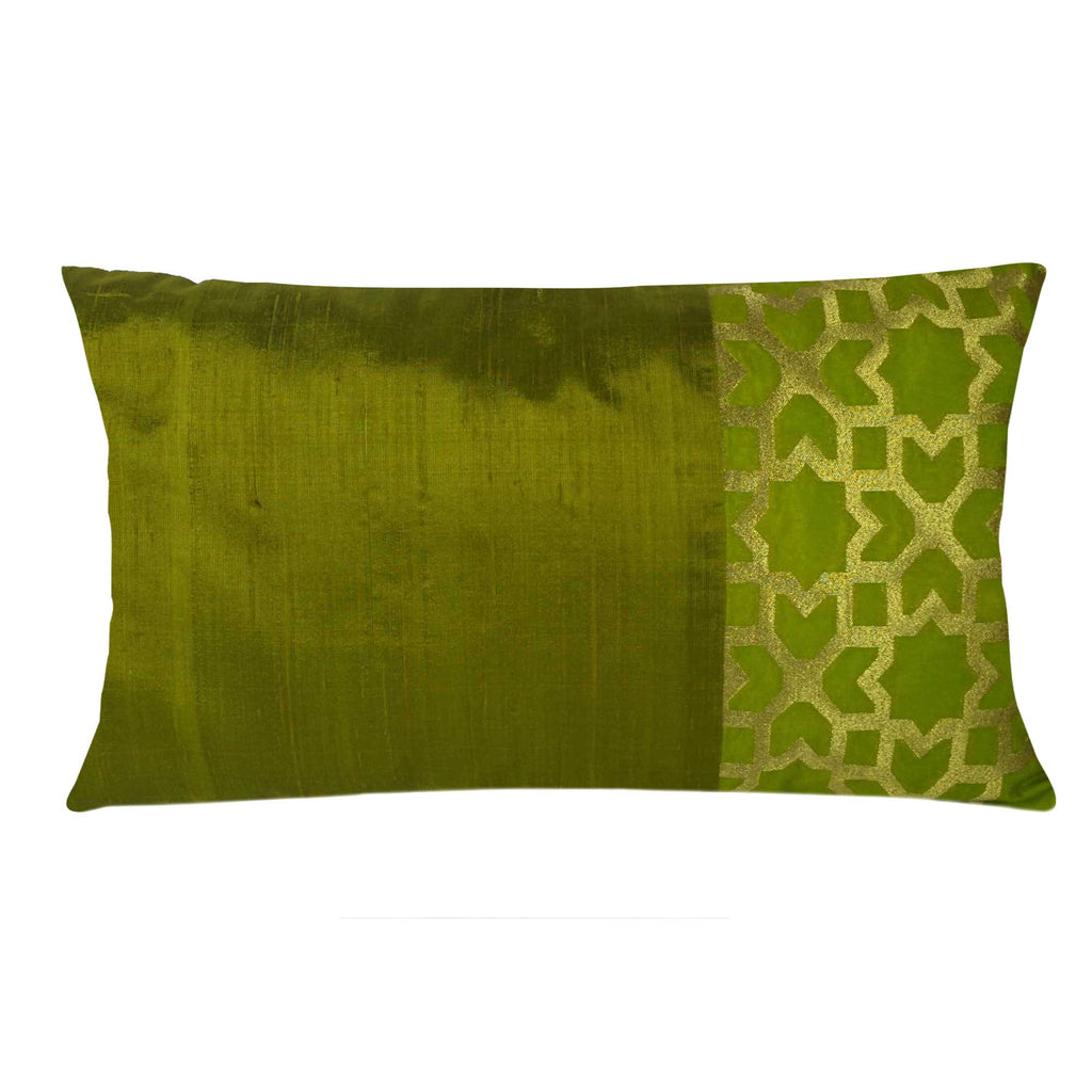 Olive and Gold Damask Raw Silk Lumber Pillow Cover Buy Online From DesiCrafts