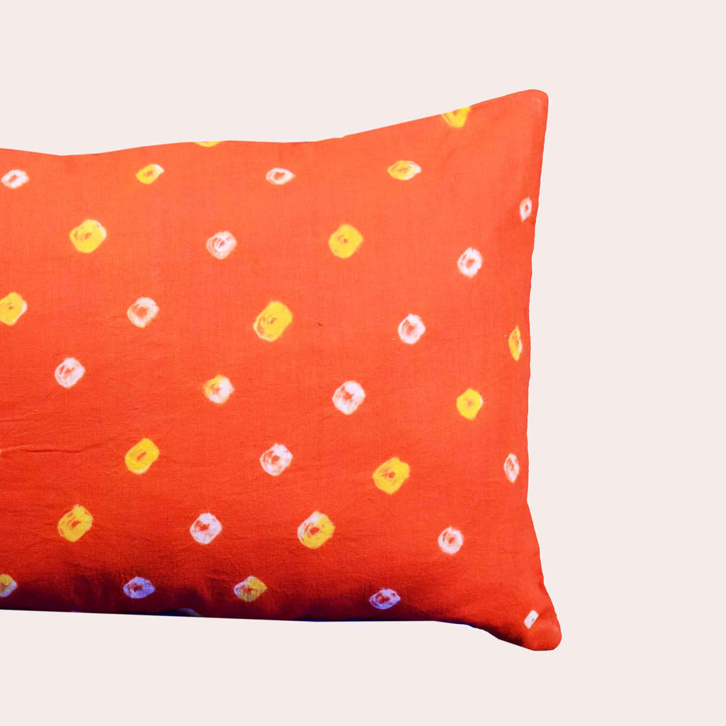 Orange Bandhani Lumbar Pillow Cover