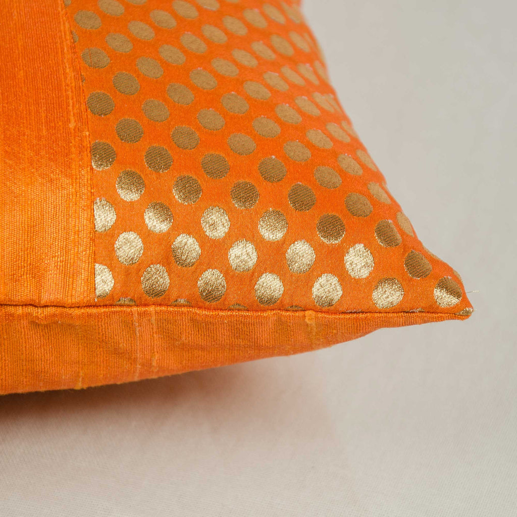 Orange and Gold Polka Silk Pillow Cover