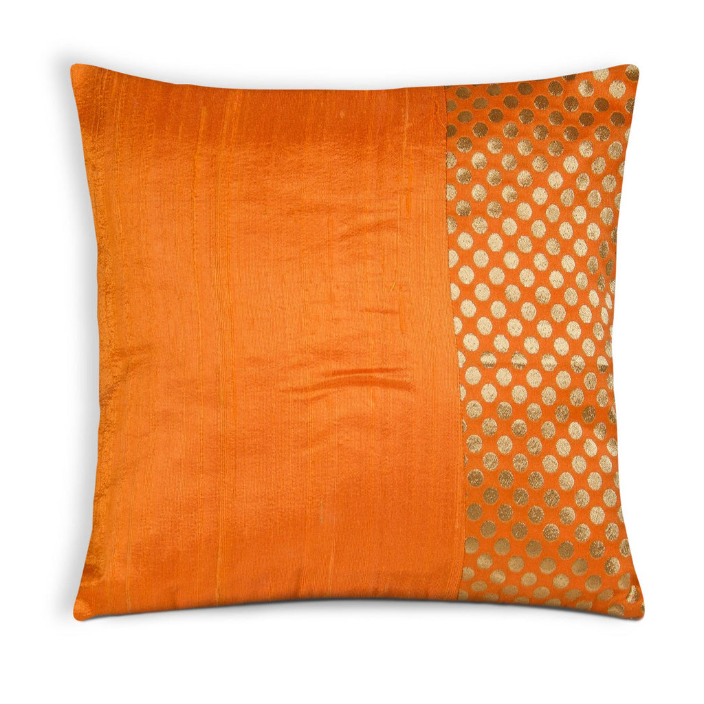 Orange and Gold Polka Silk Pillow Cover