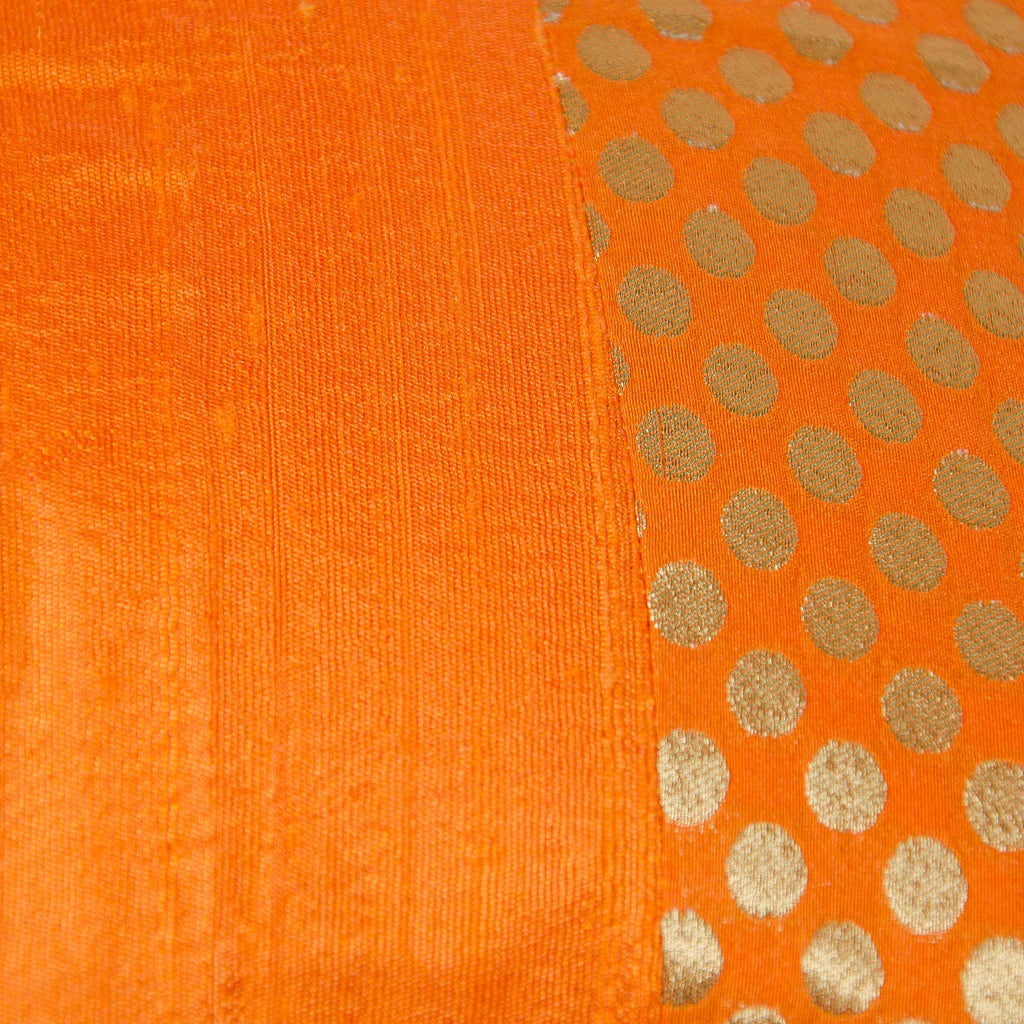 Orange and Gold Polka Silk Pillow Cover