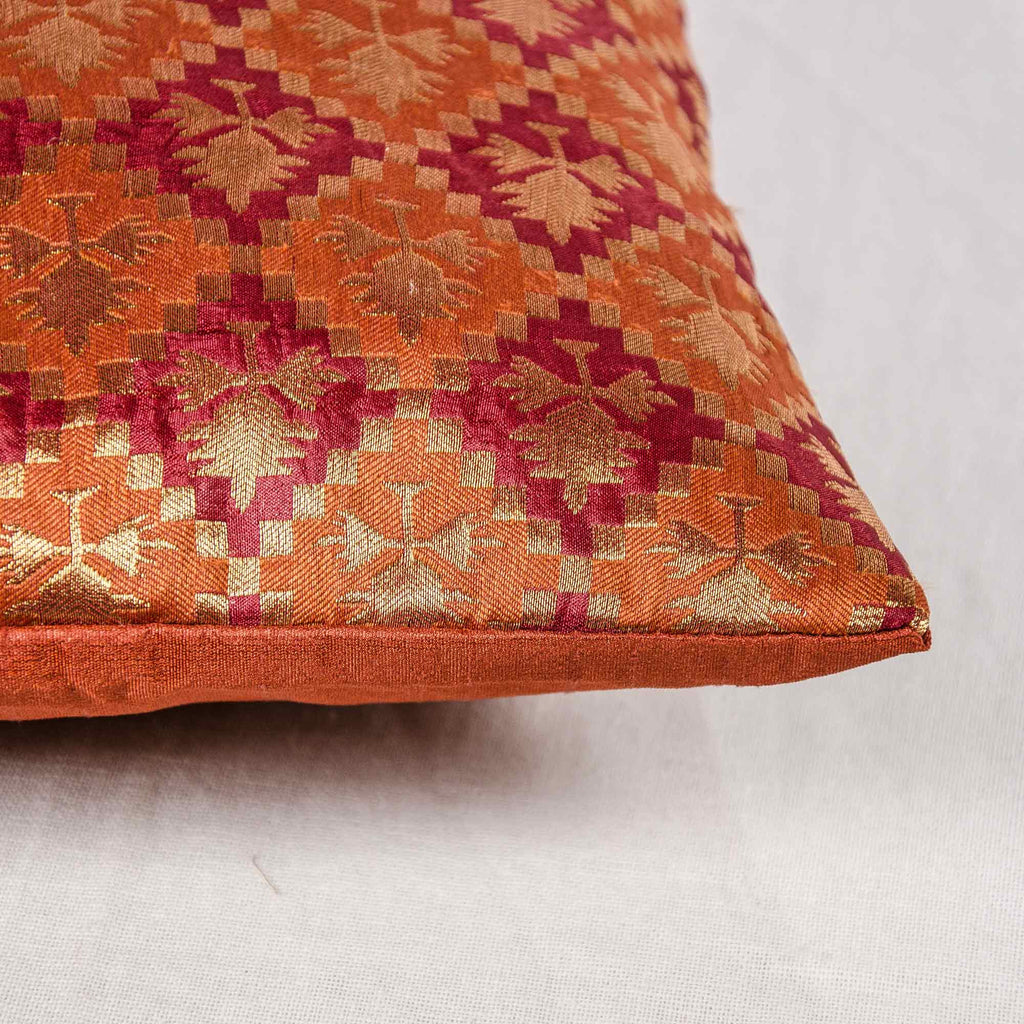 Rust and Gold Raw Silk Pillow Cover