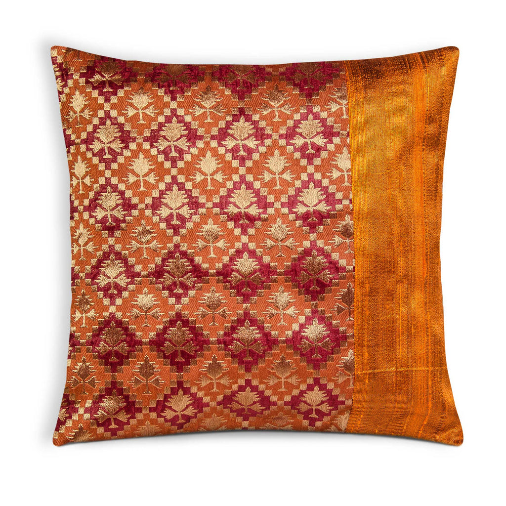 Rust and Gold Raw Silk Pillow Cover
