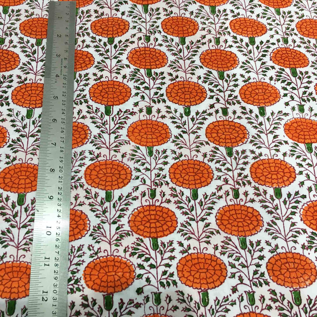 Marigold pattern printed cotton fabric