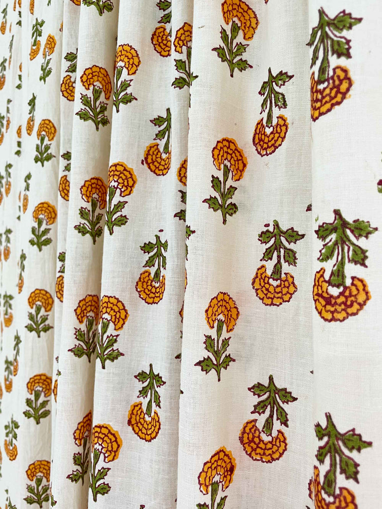 marigold hand block print organic curtains