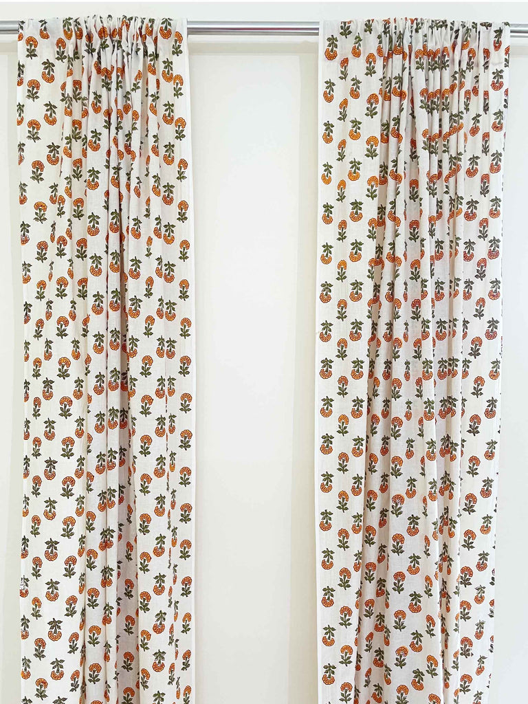 marigold print cotton curtains