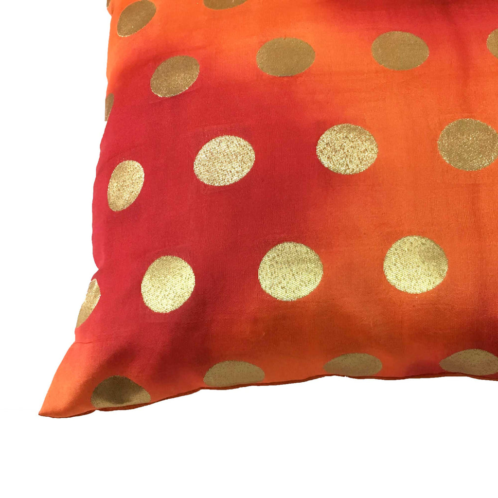 DesiCrafts orange and gold polka dots silk pillow cover