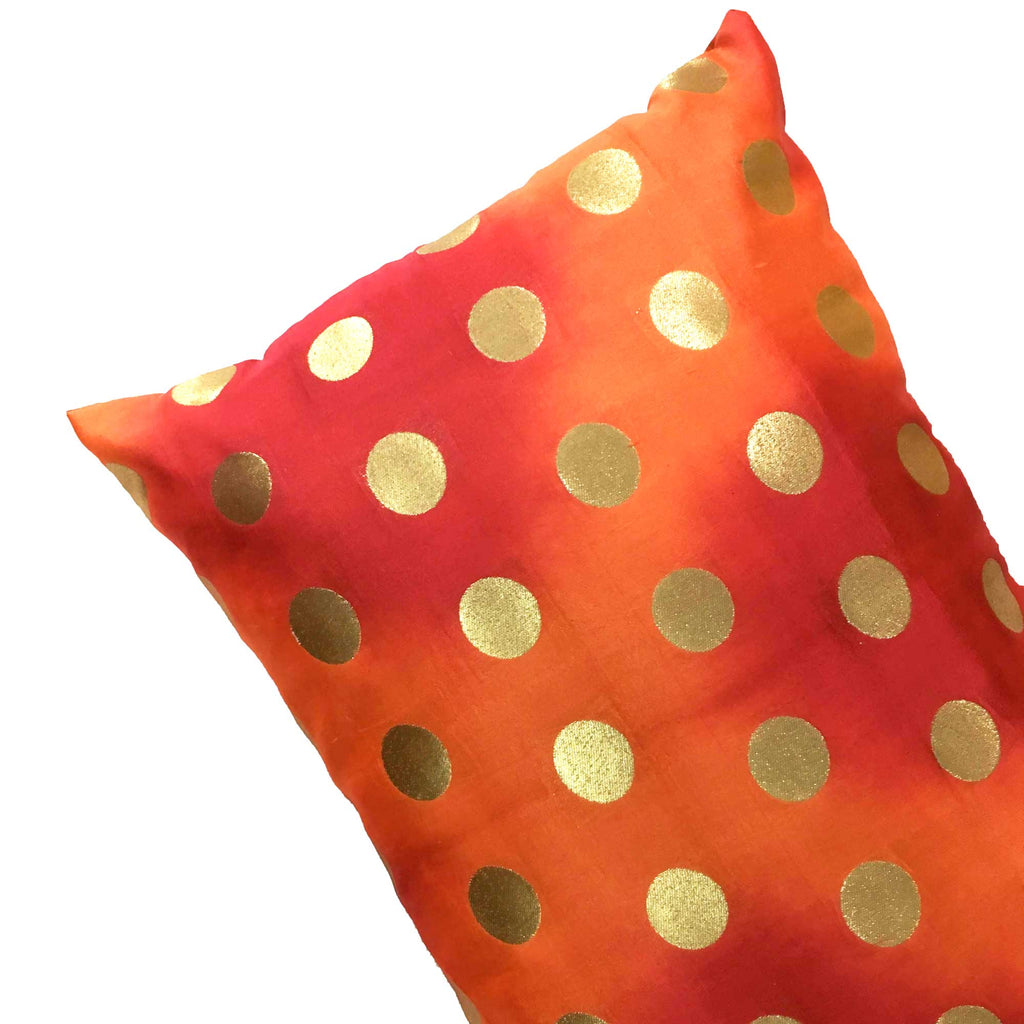 Handmade gold polka dots silk pillow cover