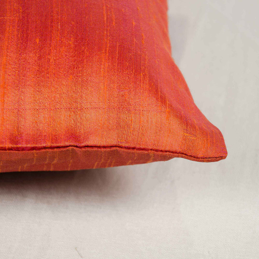 Raw Silk Pillow Cover in Orange