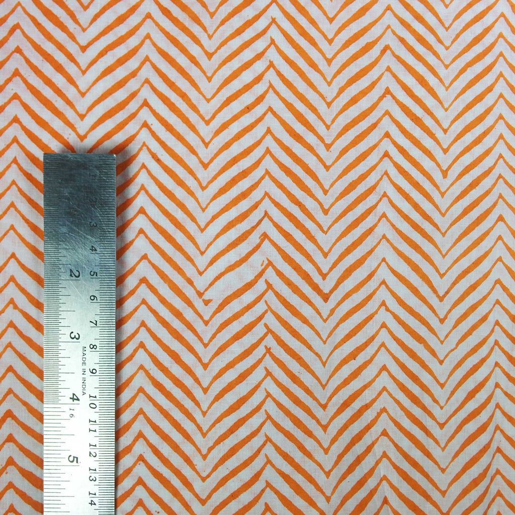 DesiCrafts Orange and White Chevron Print Soft Cambric Cotton Fabric Buy By Yard