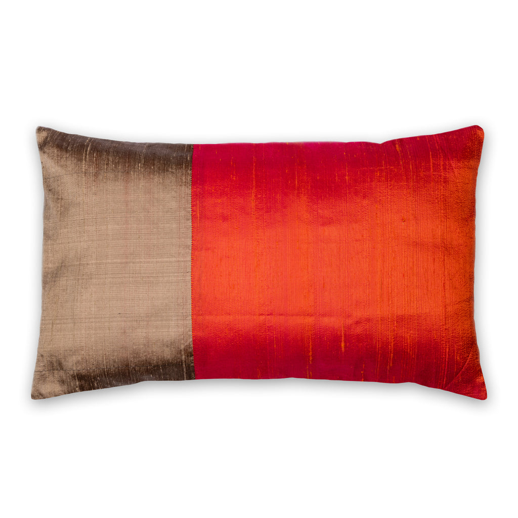 Crimson and Beige Raw Silk Cushion Cover Lumbar 