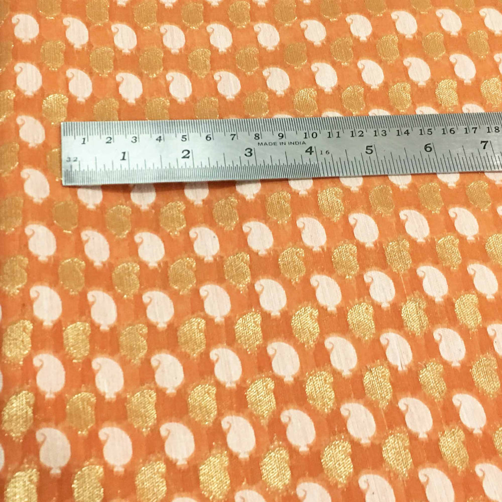 Peach and gold handwoven chanderi fabric