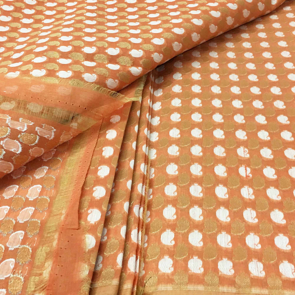 Peach and gold chanderi silk fabric buy online