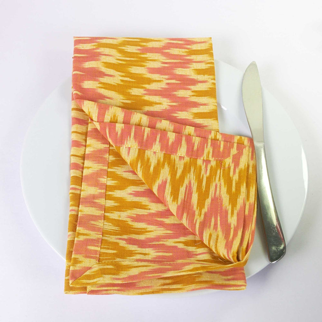 Set Of Two Cotton Napkins - Yellow + Pink Ikat