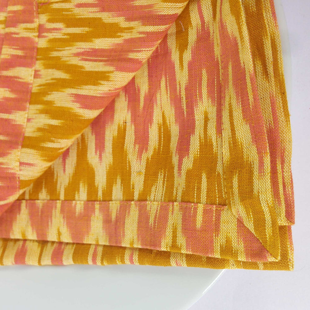 Set Of Two Cotton Napkins - Yellow + Pink Ikat