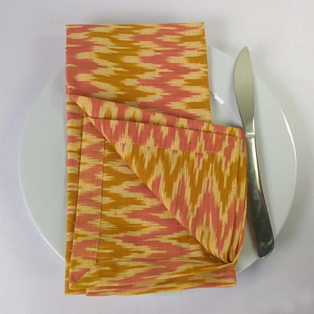 Set Of Two Cotton Napkins - Yellow + Pink Ikat