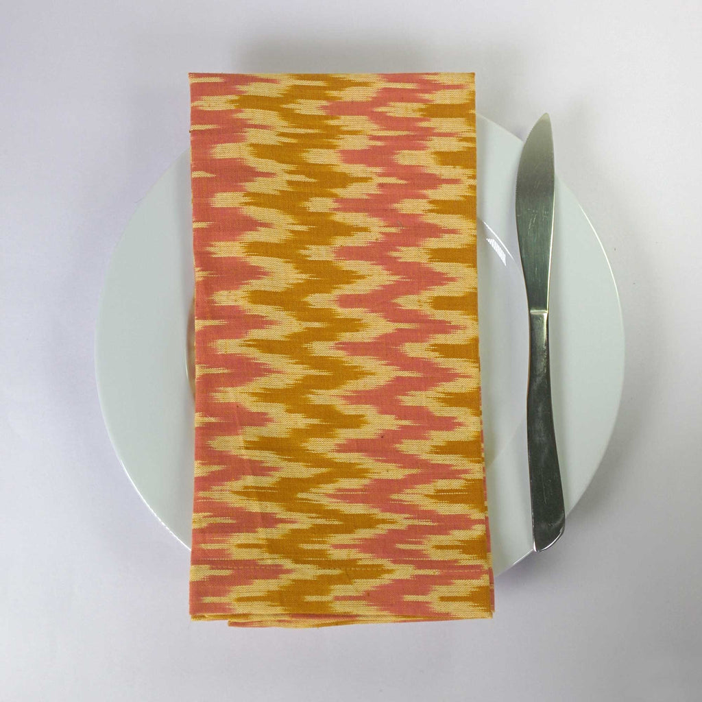 Set Of Two Cotton Napkins - Yellow + Pink Ikat