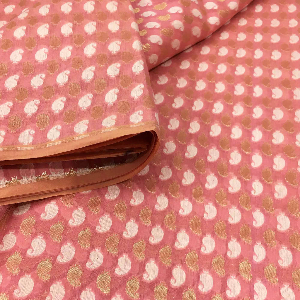 Handloom Chanderi fabric in Pink and gold