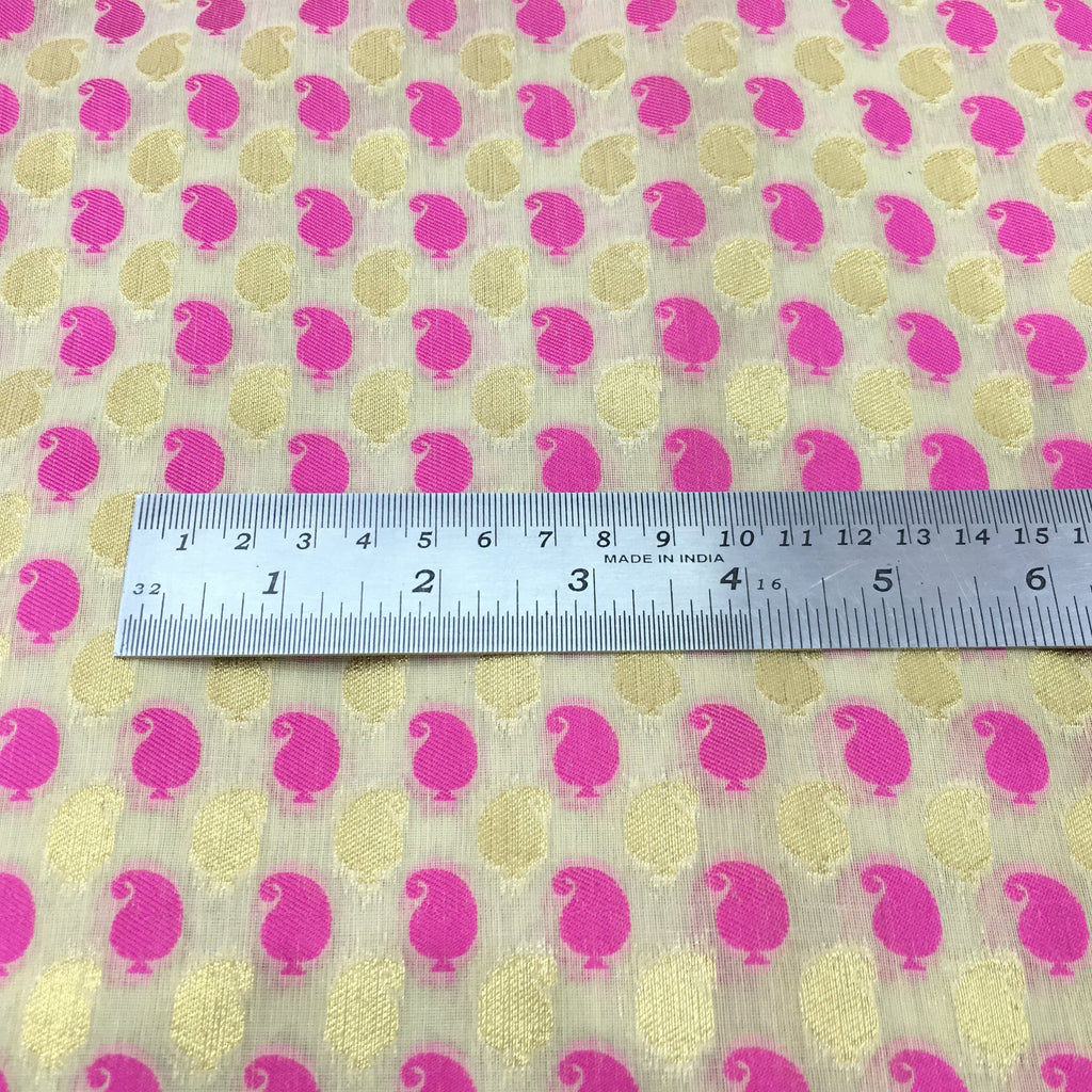 Pink paisley chanderi silk fabric