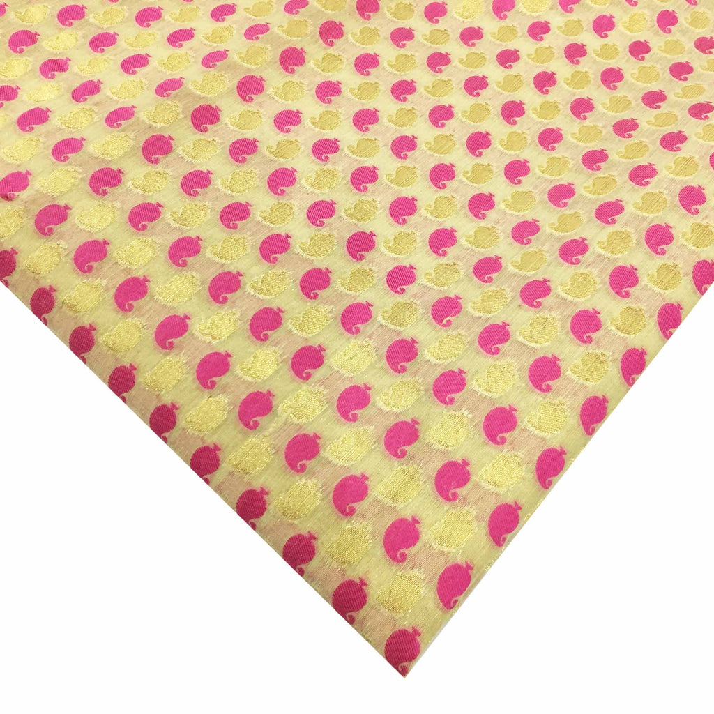 Pink and Beige Chanderi Silk Fabric