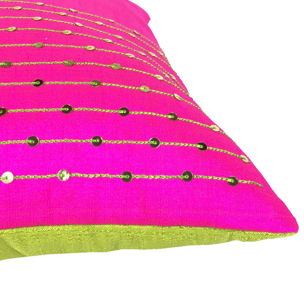 Tree Embroidery Hot Pink Silk Cushion Cover
