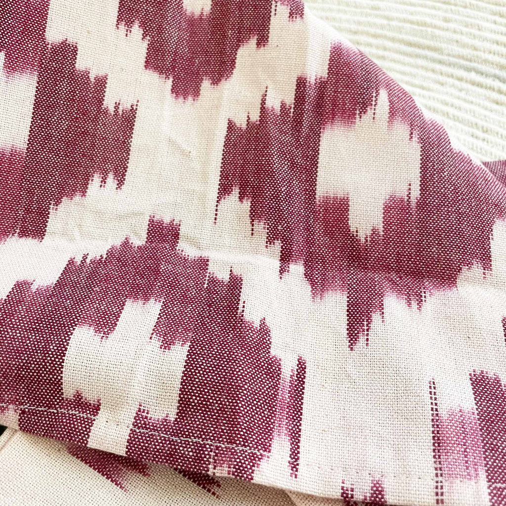 Ikat Cotton Dinner Napkins in Plum and White