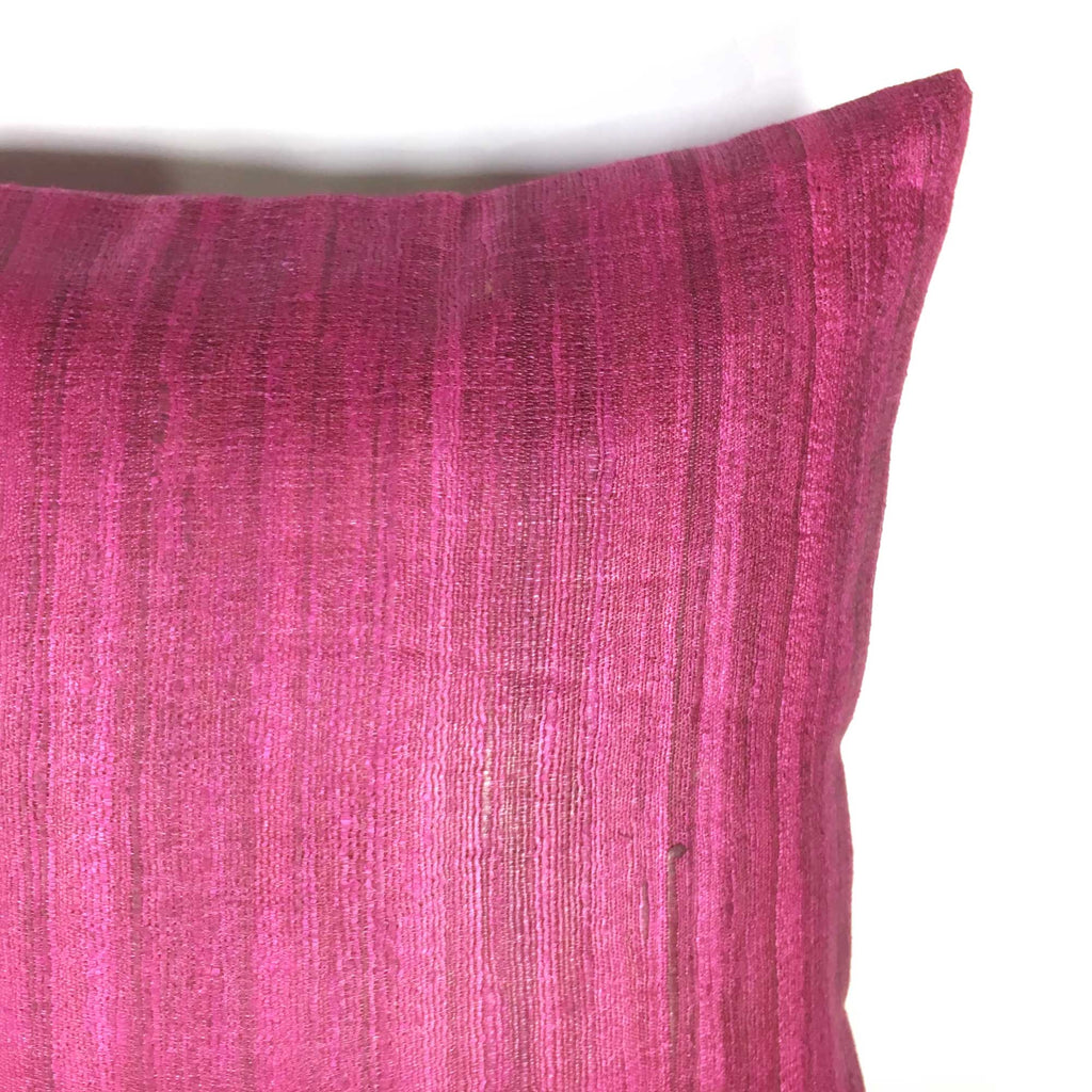 Solid Magenta Tussar Silk Lumbar Cushion Cover