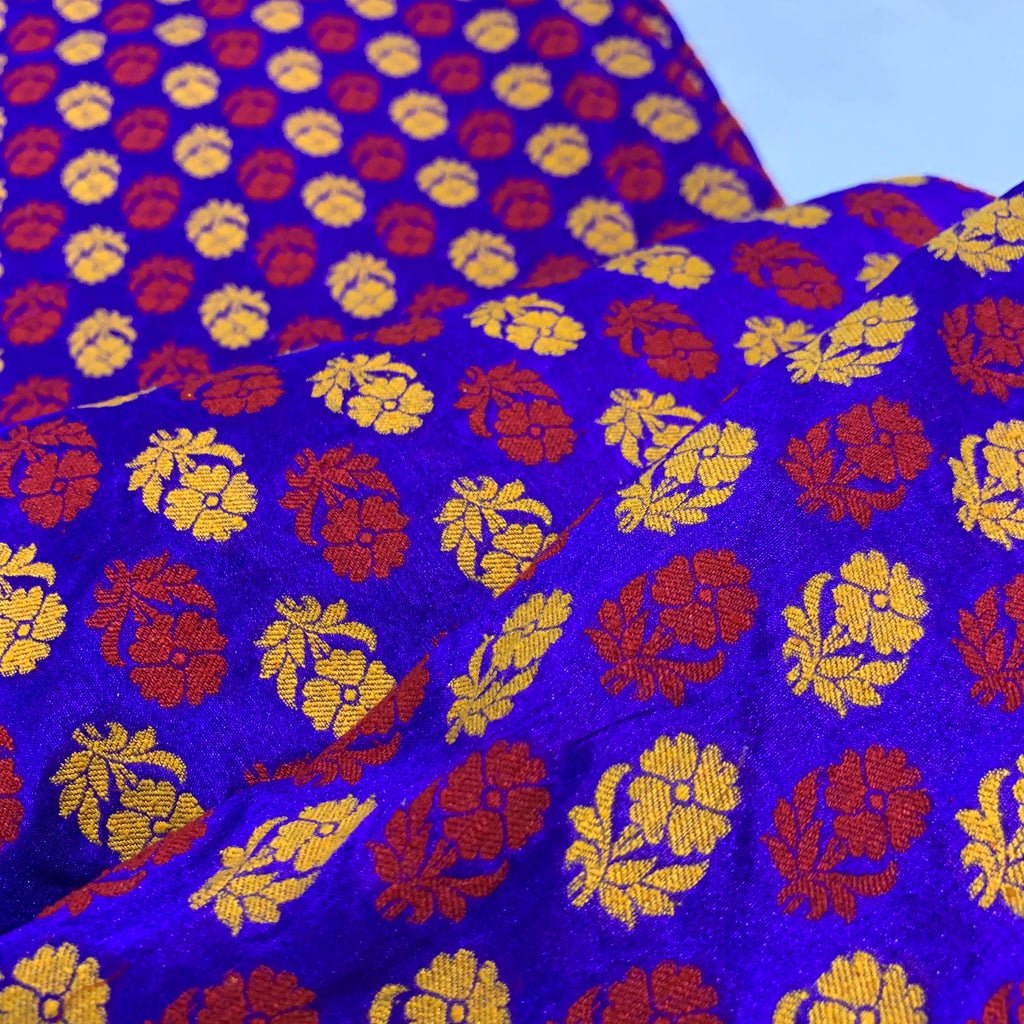 Purple Multicolor Floral Jacquard Silk Fabric
