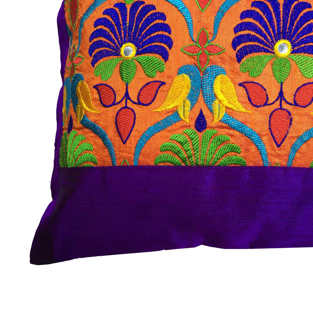 Handmade Orange Purple Kutch Embroidery Pillow Cover Buy Online