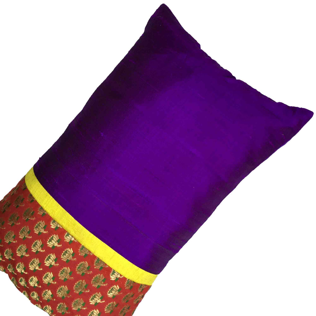 Red and Purple colorblock pure silk horizontal cushion cover